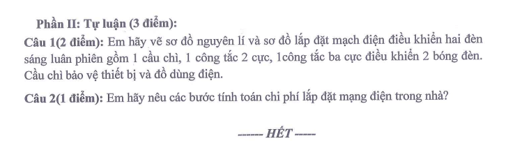 Đề thi Học kì 1 Công nghệ 9 năm 2025-2026 trường THCS Ngọc Lâm (Hà Nội)