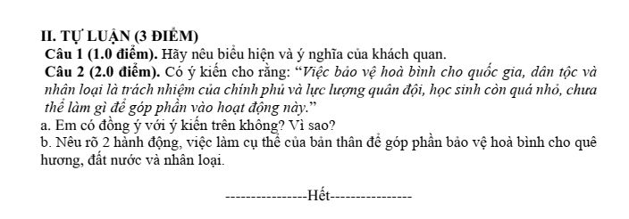 Đề thi Học kì 1 GDCD 9 năm 2024-2025 trường THCS Gia Quất (Hà Nội)