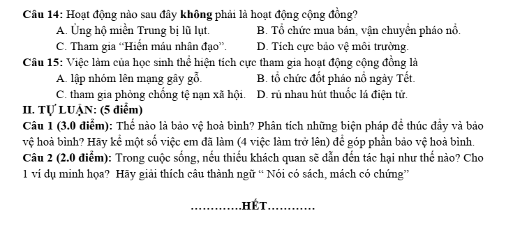 Đề thi Học kì 1 GDCD 9 năm 2024-2025 trường THCS Nguyễn Trãi (Quảng Nam)