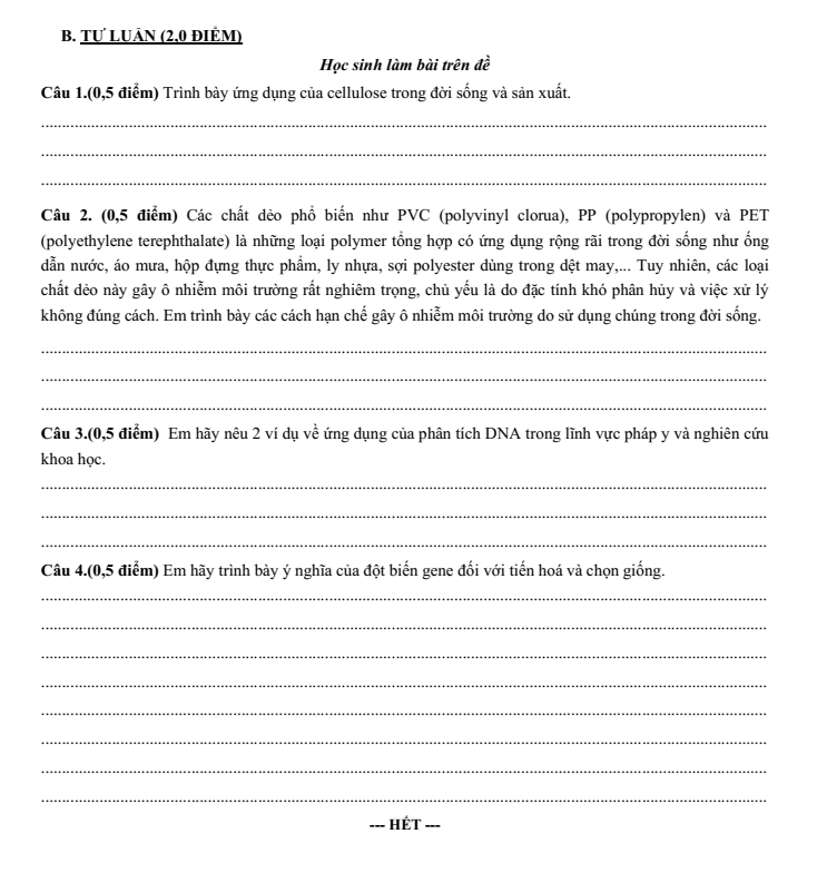 Đề thi Học kì 1 KHTN 9 năm 2025-2026 trường THCS Lương Thế Vinh (Tp.HCM)