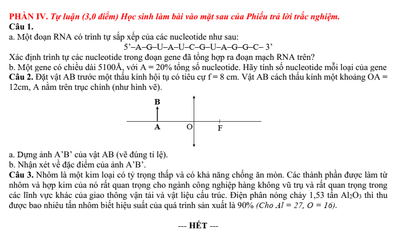 Đề thi Học kì 1 KHTN 9 năm 2024-2025 trường THCS Ngô Gia Tự (Hà Nội)