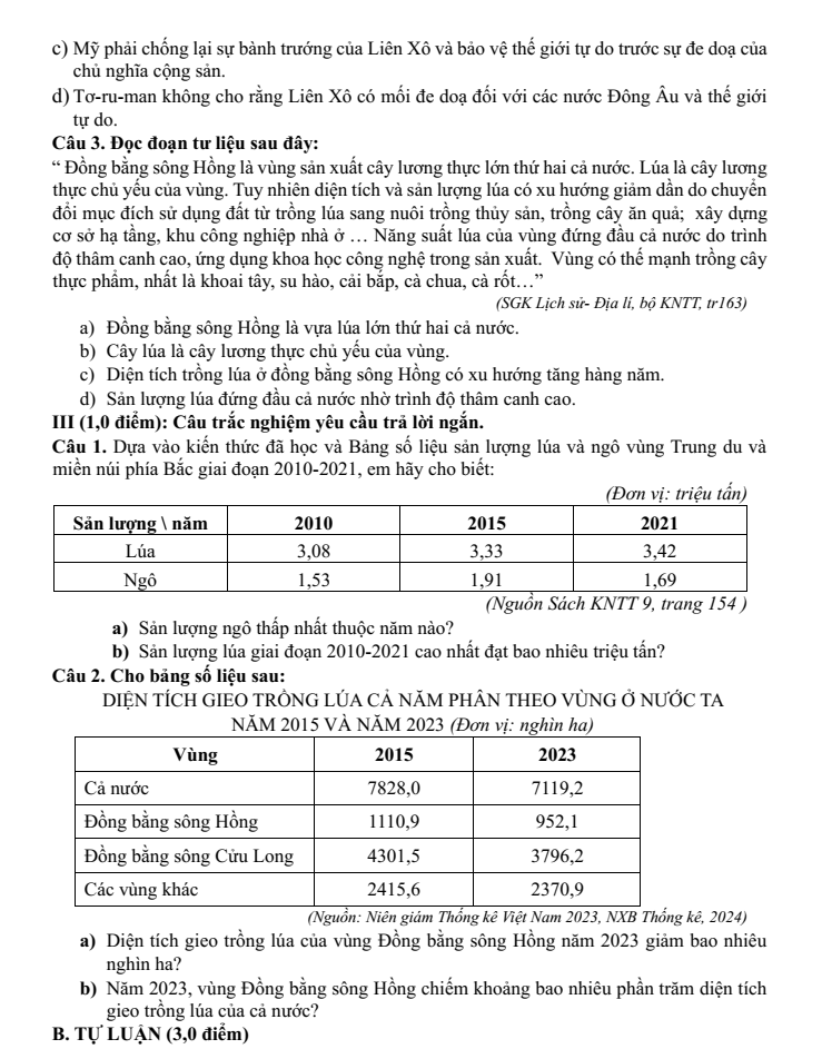 Đề thi Học kì 1 Lịch Sử và Địa Lí 9 năm 2025-2026 trường THCS Lý Thánh Tông (Tp.HCM)