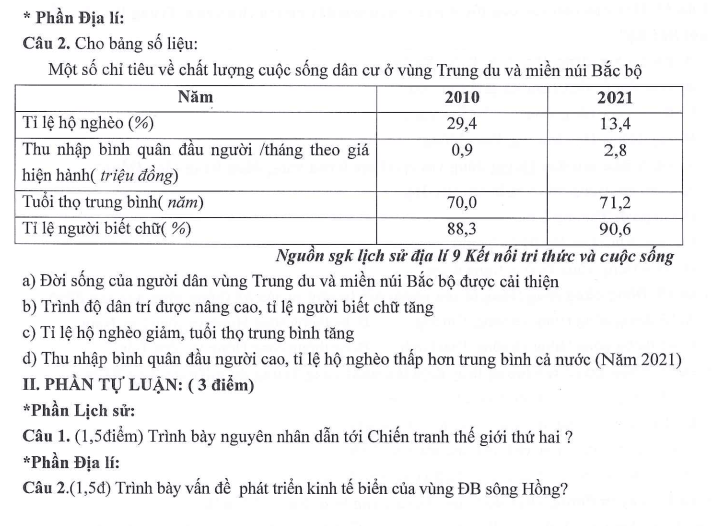 Đề thi Học kì 1 Lịch Sử và Địa Lí 9 năm 2025-2026 trường THCS Ngọc Lâm (Hà Nội)