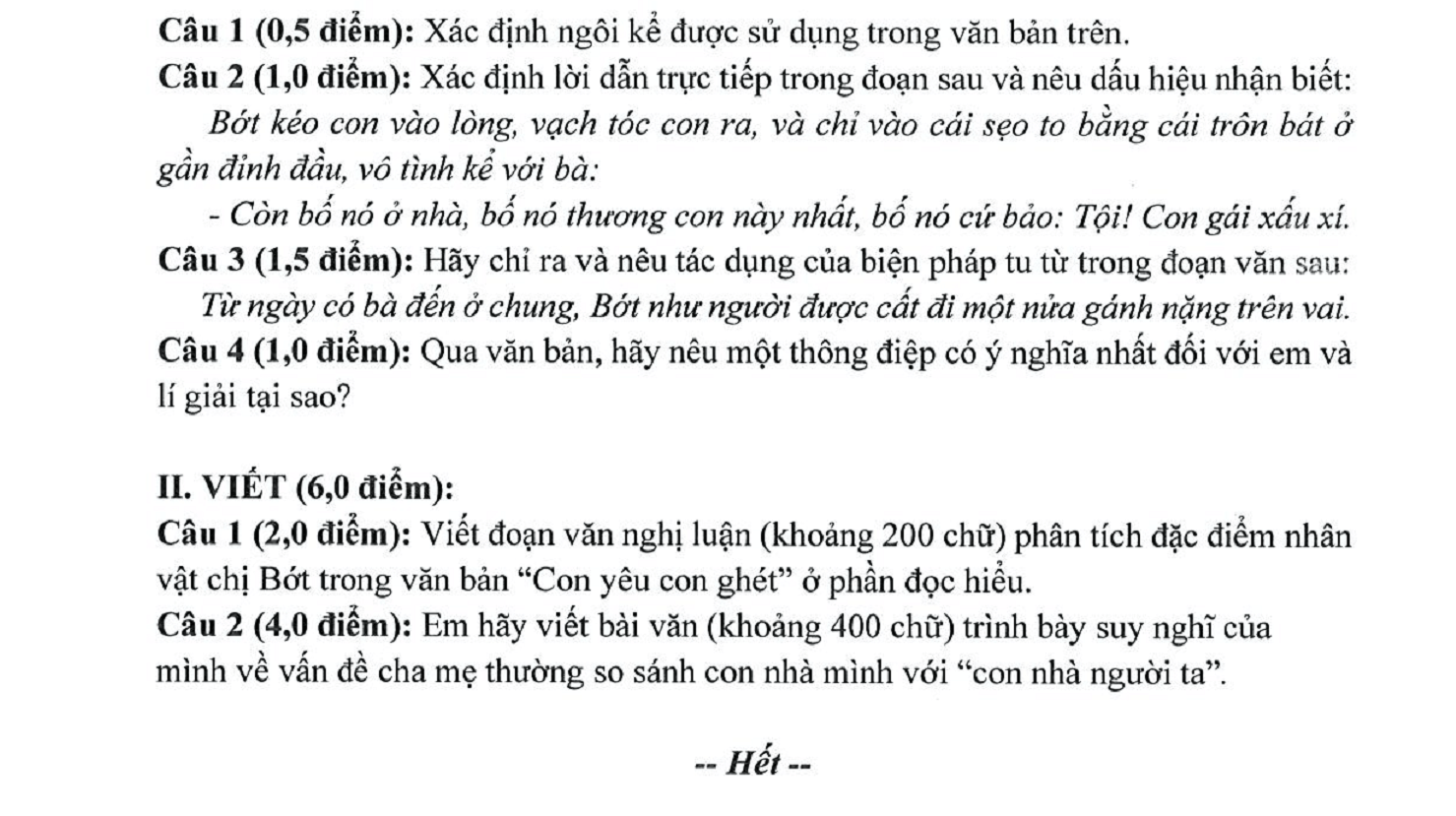 Đề thi Học kì 1 Văn 9 năm 2025-2026 trường THCS Nguyễn Bỉnh Khiêm (Hà Nội)