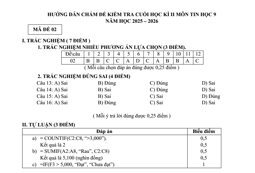 Đề thi Học kì 2 Tin học 9 năm 2025-2026 trường THCS Ngô Gia Tự (Hà Nội)