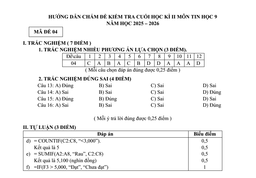 Đề thi Học kì 2 Tin học 9 năm 2025-2026 trường THCS Ngô Gia Tự (Hà Nội)
