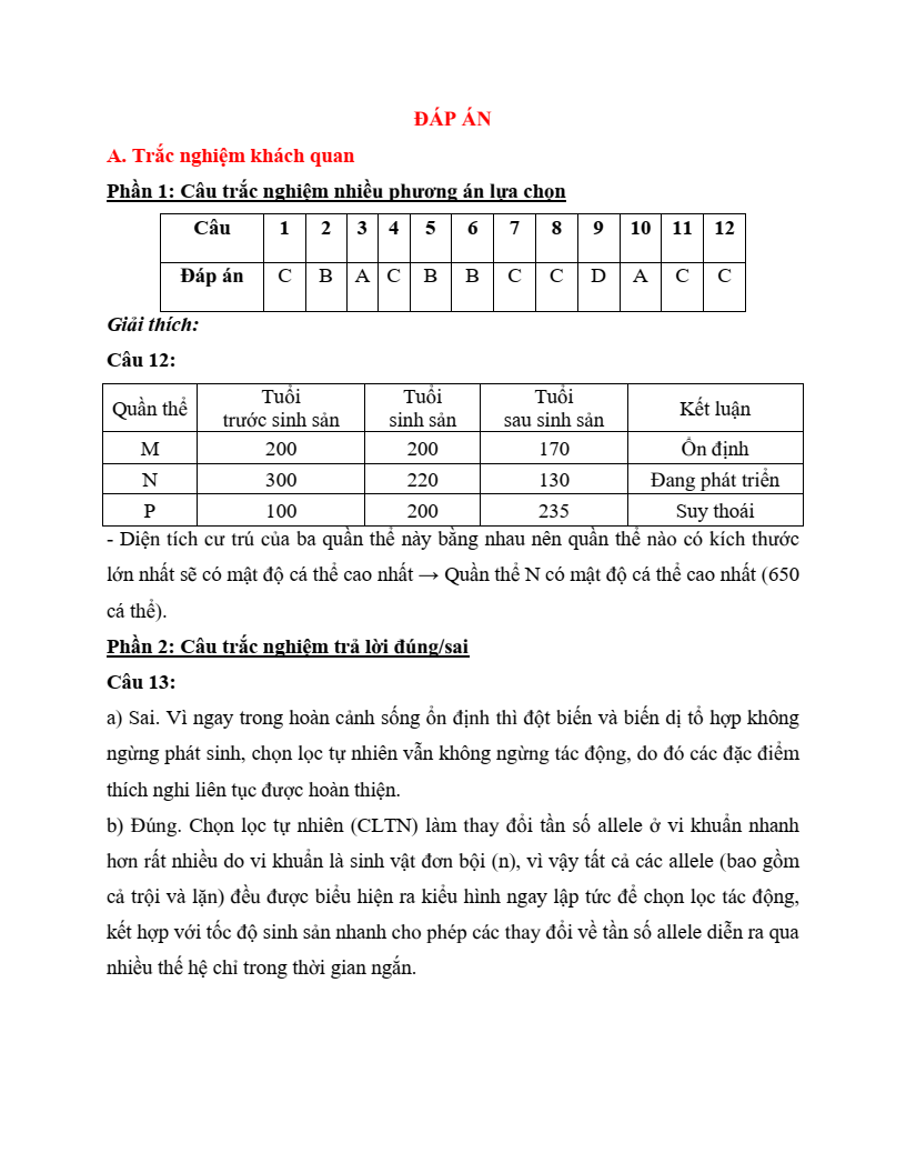 2+ Đề thi Giữa kì 2 Sinh học 12 Kết nối tri thức (cấu trúc mới, có đáp án)