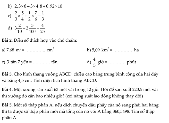 20+ Đề thi Toán lớp 5 Học kì 1 Kết nối tri thức 2025 (tải nhiều)