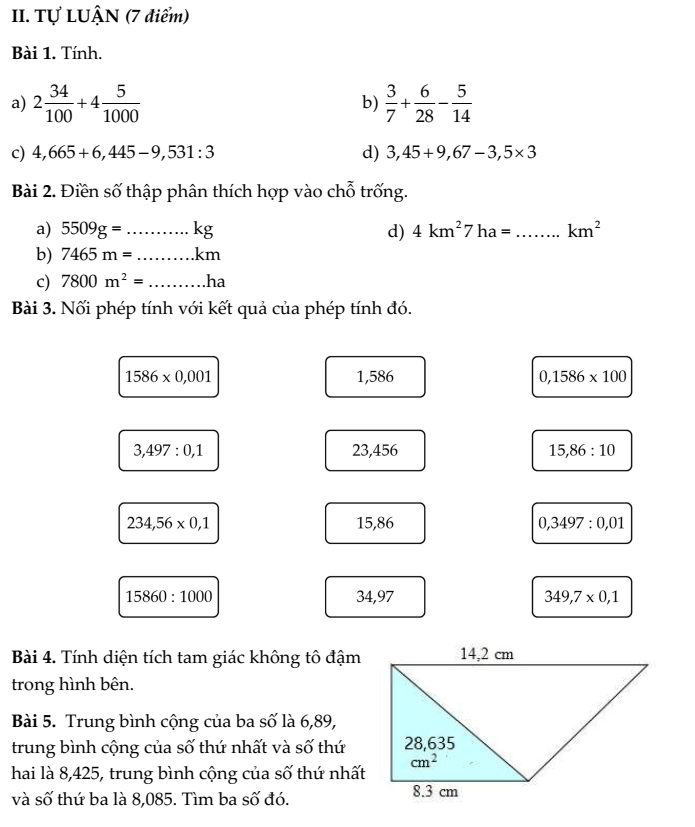 20+ Đề thi Toán lớp 5 Học kì 1 Kết nối tri thức 2025 (tải nhiều)