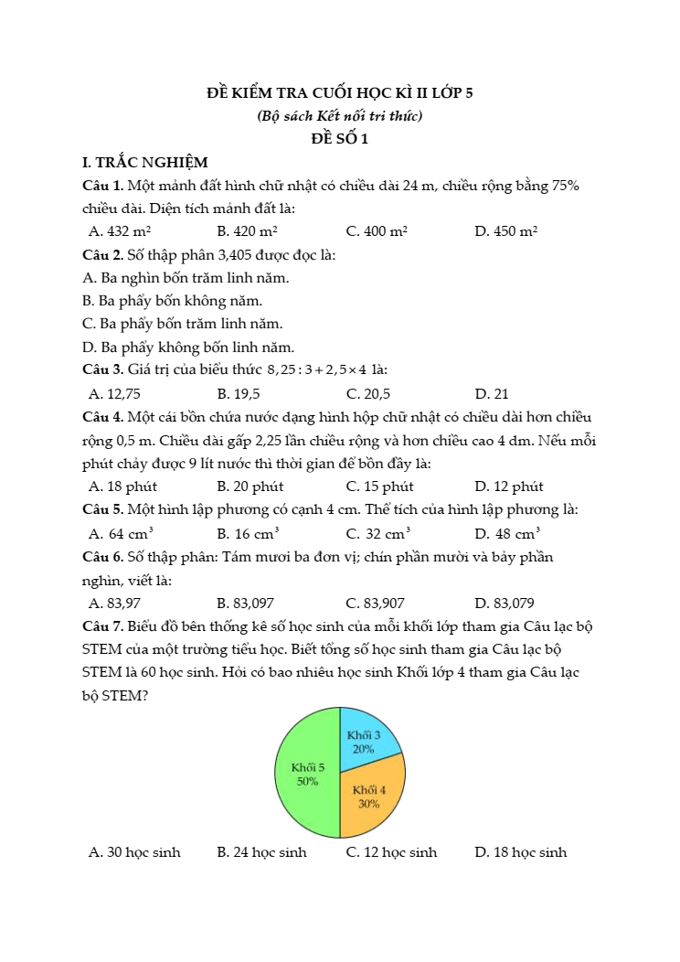 20+ Đề thi Toán lớp 5 Học kì 2 Kết nối tri thức 2026 (tải nhiều)
