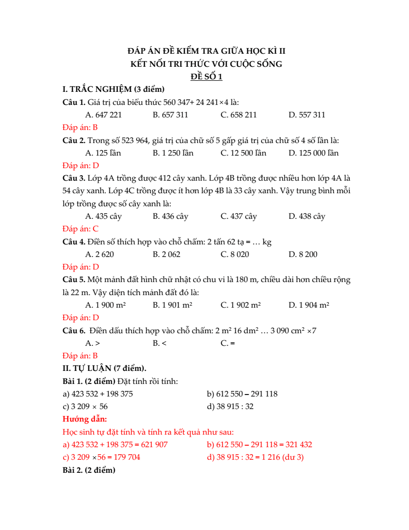 20+ Đề thi Toán lớp 4 Giữa kì 2 Kết nối tri thức 2026 (tải nhiều)