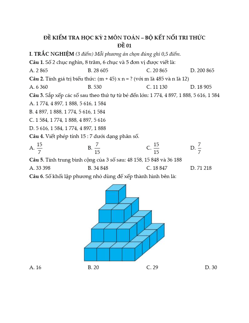 20+ Đề thi Toán lớp 4 Học kì 2 Kết nối tri thức 2026 (tải nhiều)