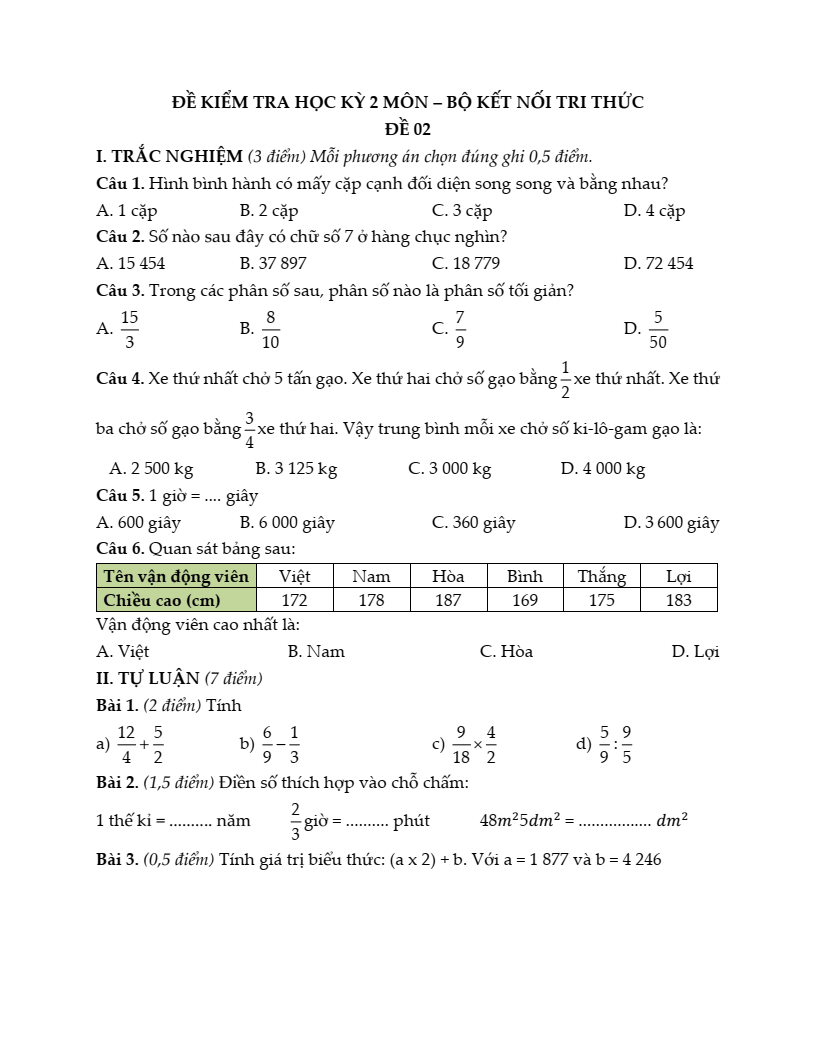 20+ Đề thi Toán lớp 4 Học kì 2 Kết nối tri thức 2026 (tải nhiều)