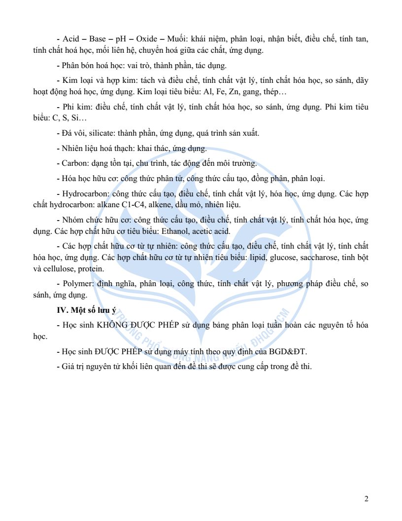 Đề minh họa Chuyên Hóa học vào lớp 10 trường Phổ thông Năng khiếu 2026