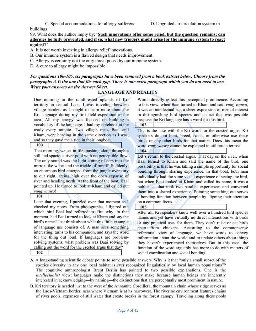 Đề minh họa Chuyên Tiếng Anh vào lớp 10 trường Phổ thông Năng khiếu 2026