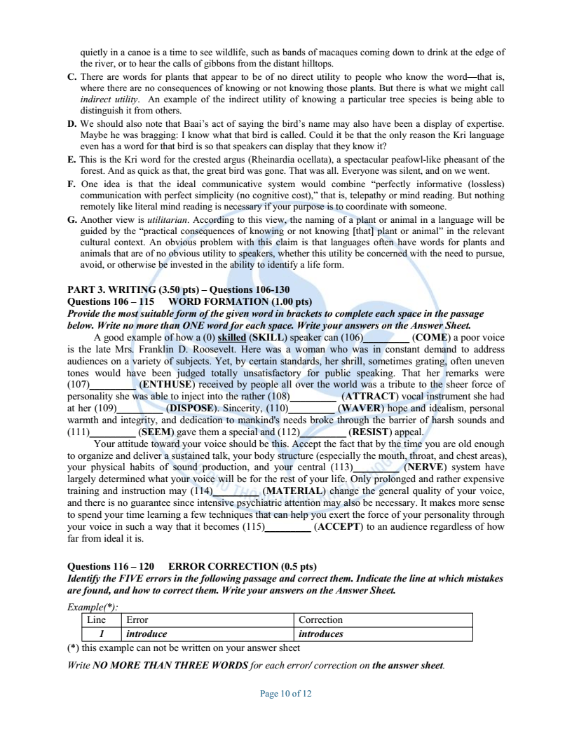 Đề minh họa Chuyên Tiếng Anh vào lớp 10 trường Phổ thông Năng khiếu 2026