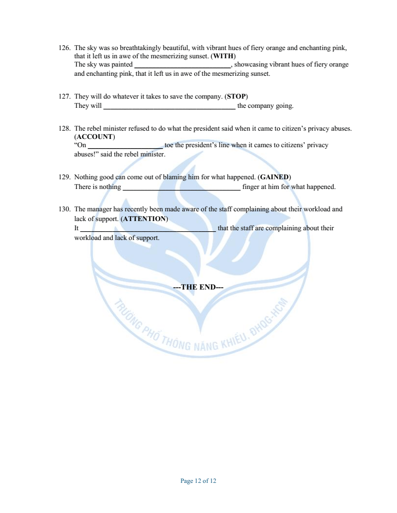 Đề minh họa Chuyên Tiếng Anh vào lớp 10 trường Phổ thông Năng khiếu 2026