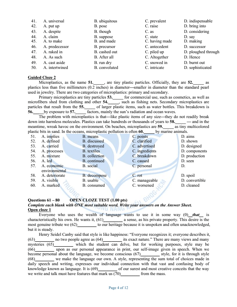 Đề minh họa Chuyên Tiếng Anh vào lớp 10 trường Phổ thông Năng khiếu 2026