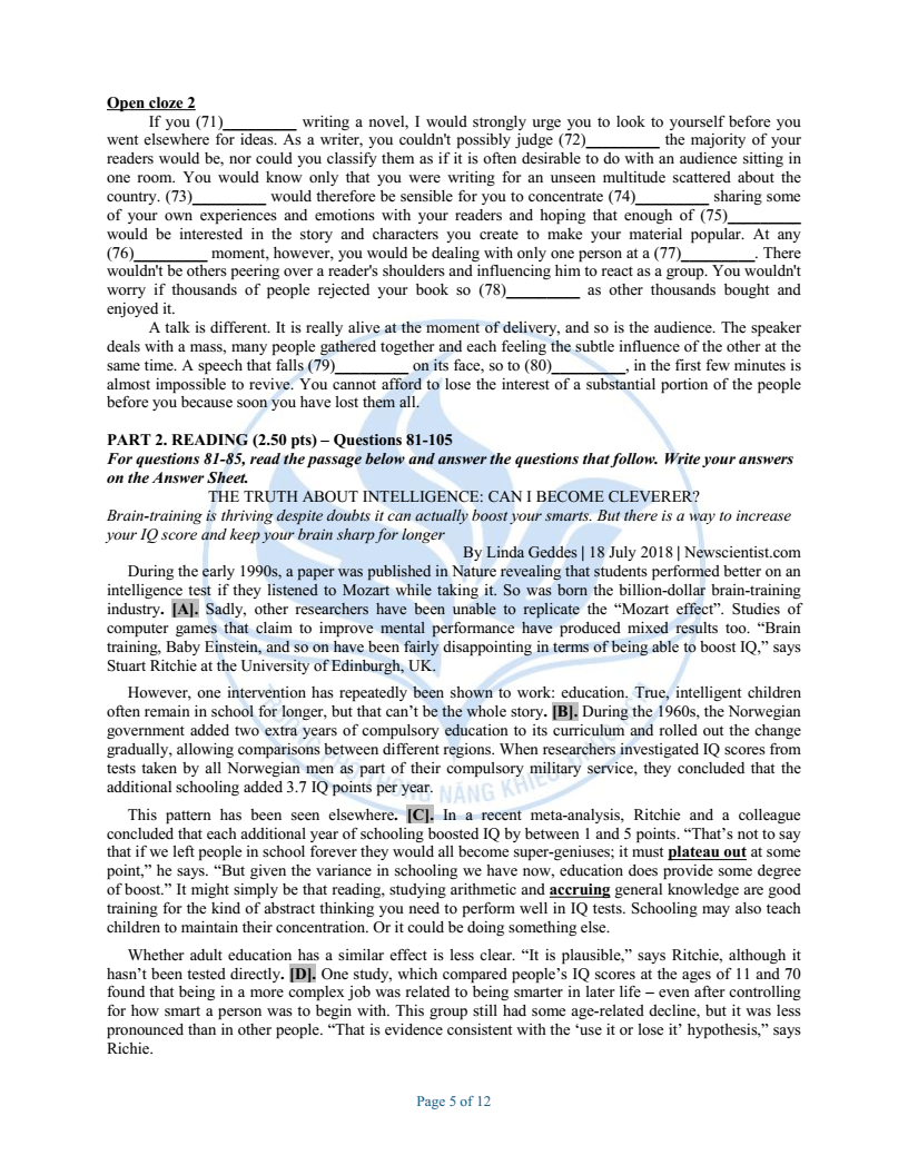 Đề minh họa Chuyên Tiếng Anh vào lớp 10 trường Phổ thông Năng khiếu 2026