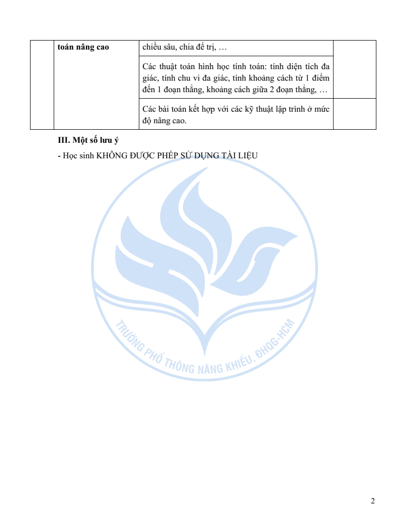 Đề minh họa Chuyên Tin học vào lớp 10 trường Phổ thông Năng khiếu 2026