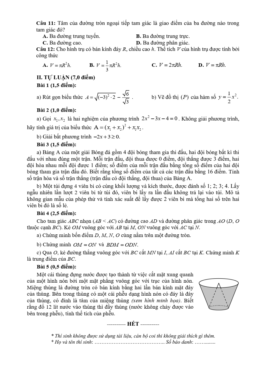 Đề minh họa Toán vào lớp 10 Quảng Nam 2025