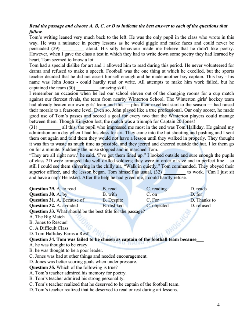 Đề minh họa vào lớp 10 trường Phổ thông Năng khiếu môn Tiếng Anh (không Chuyên) 2026