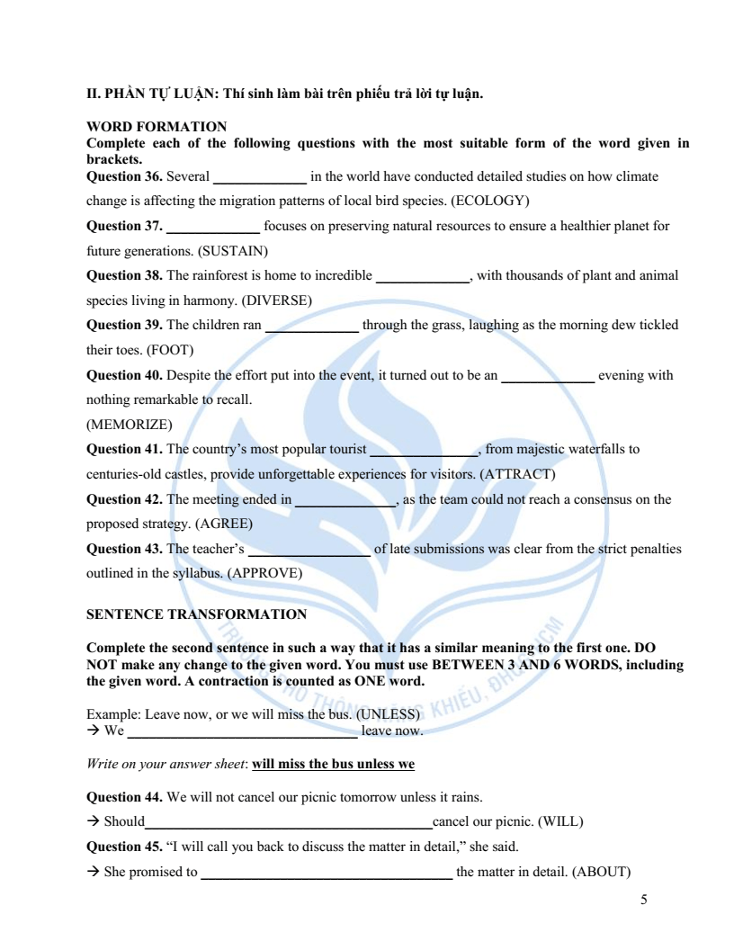 Đề minh họa vào lớp 10 trường Phổ thông Năng khiếu môn Tiếng Anh (không Chuyên) 2026