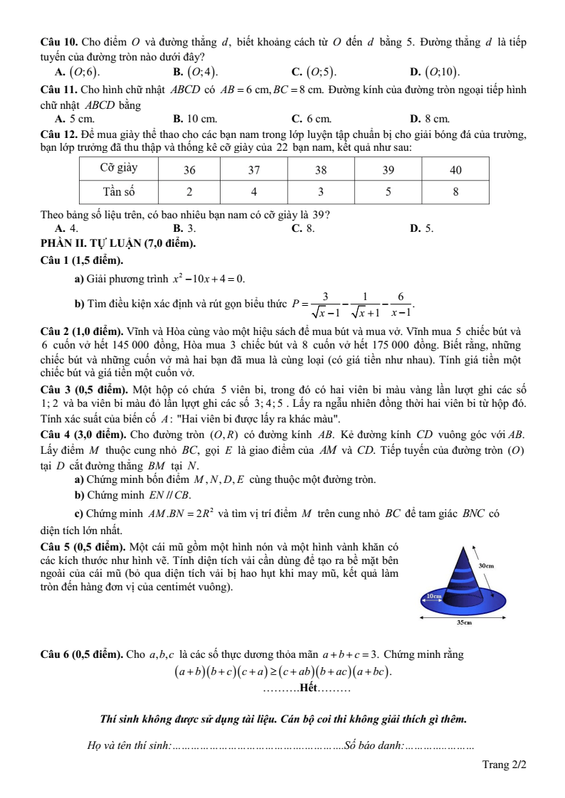Đề tham khảo tuyển sinh vào lớp 10 Toán (không chuyên) Phú Thọ năm 2026