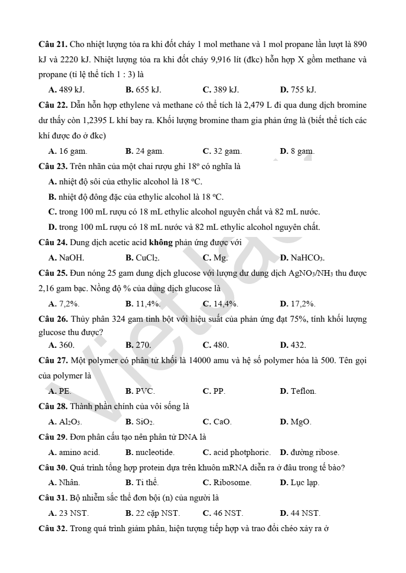 5 Đề thi KHTN vào lớp 10 theo cấu trúc Tuyên Quang