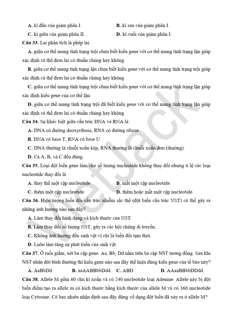 5 Đề thi KHTN vào lớp 10 theo cấu trúc Tuyên Quang
