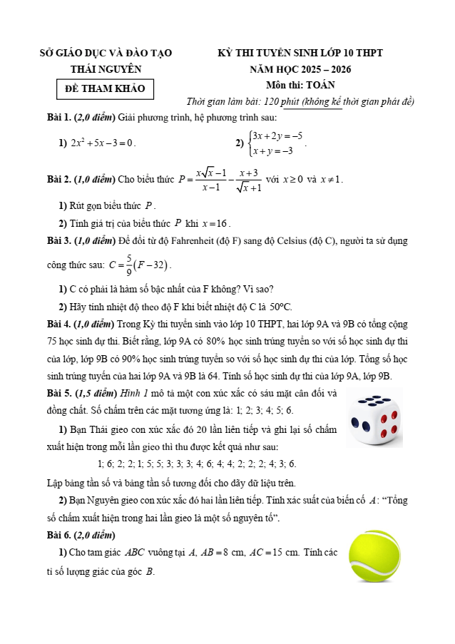 Đề thi thử Toán vào lớp 10 năm 2025 Sở GD&ĐT Thái Nguyên