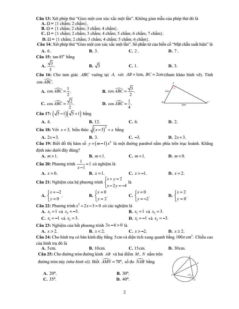 Đề thi thử Toán vào lớp 10 năm 2025-2026 Sở GD&ĐT Tuyên Quang