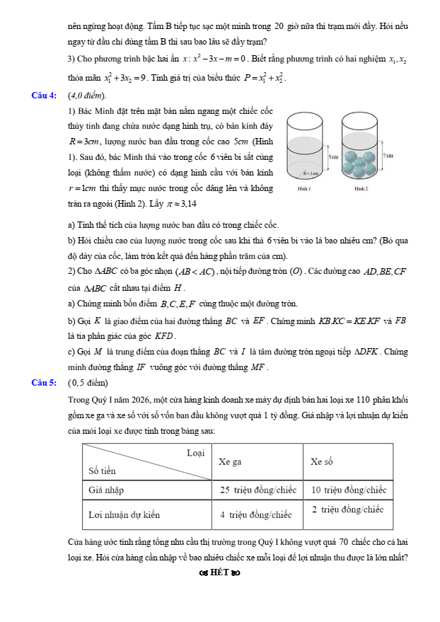 Đề thi thử Toán vào lớp 10 năm 2025-2026 trường THCS Ngô Gia Tự - Bạch Mai (Hà Nội)