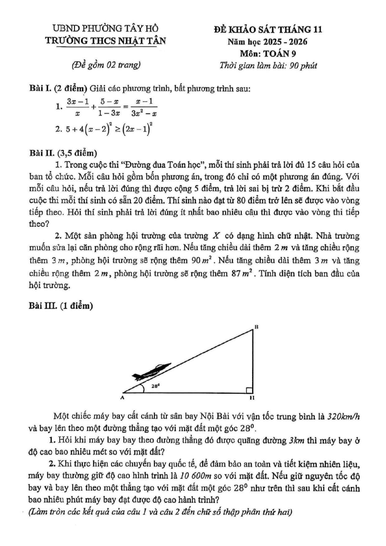 Đề thi thử Toán vào lớp 10 năm 2026 trường THCS Nhật Tân