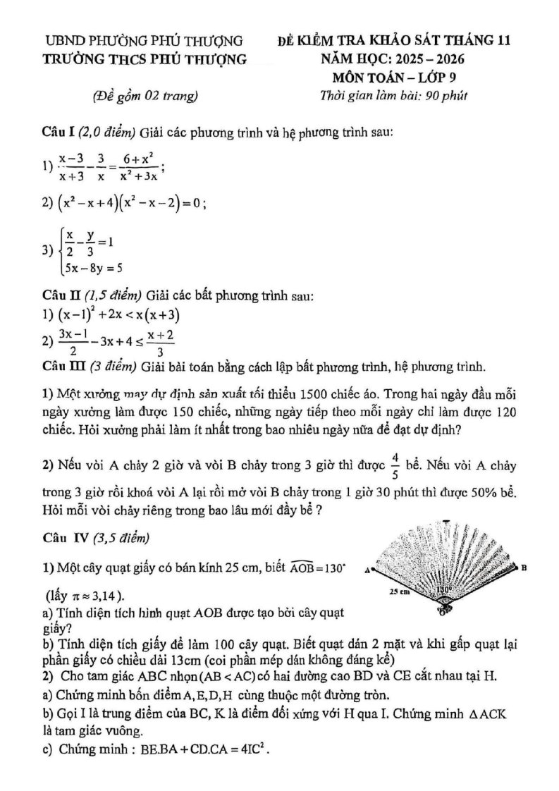 Đề thi thử Toán vào lớp 10 năm 2026 trường THCS Phú Thượng