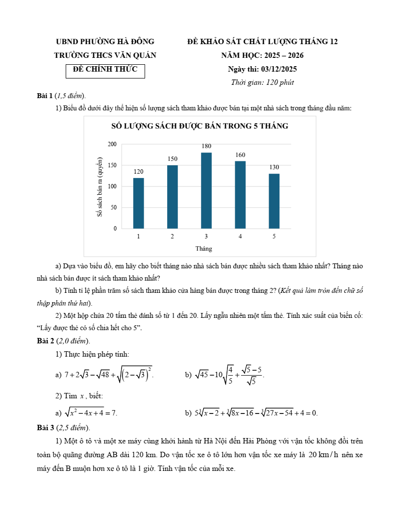 Đề thi thử Toán vào lớp 10 năm 2026 trường THCS Văn Quán