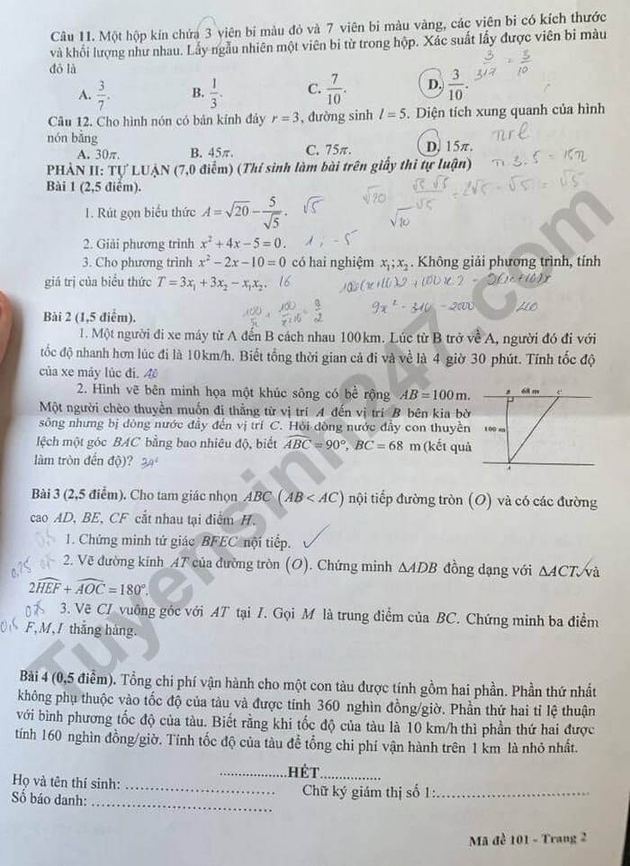 Đề chính thức thi Toán vào lớp 10 Bà Rịa - Vũng Tàu năm 2025