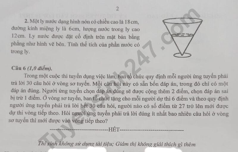 Đề chính thức thi Toán vào lớp 10 Bắc Kạn năm 2025
