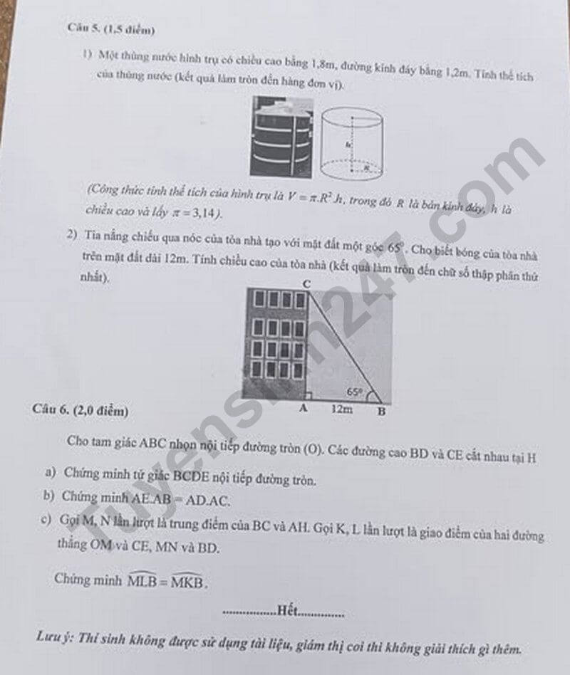 Đề chính thức thi Toán vào lớp 10 Bình Phước năm 2025