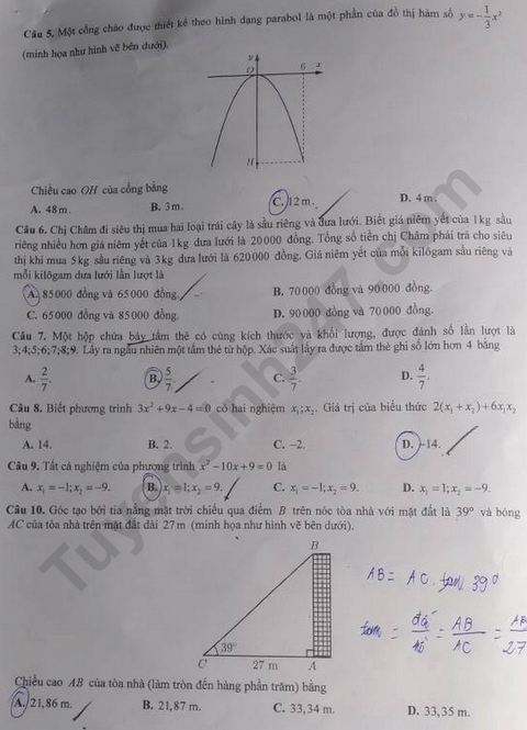 Đề chính thức thi Toán vào lớp 10 Cần Thơ năm 2025
