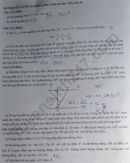Đề chính thức thi Toán vào lớp 10 Cần Thơ năm 2025