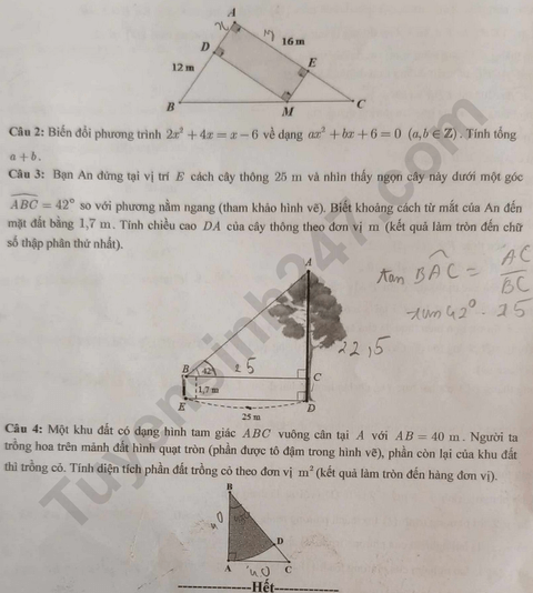 Đề chính thức thi Toán vào lớp 10 Đắk Nông năm 2025