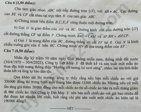 Đề chính thức thi Toán vào lớp 10 Khánh Hòa năm 2025
