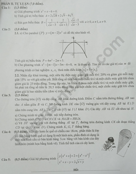Đề chính thức thi Toán vào lớp 10 Phú Thọ năm 2025