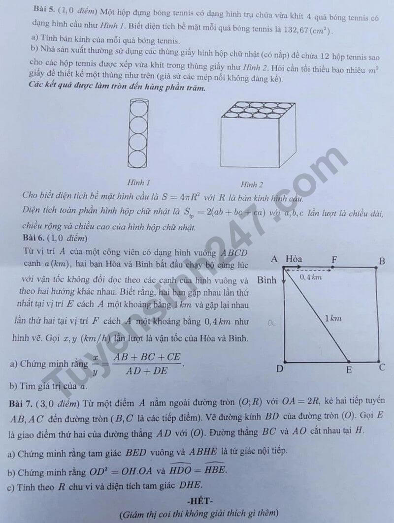 Đề chính thức thi Toán vào lớp 10 Tp.HCM năm 2025