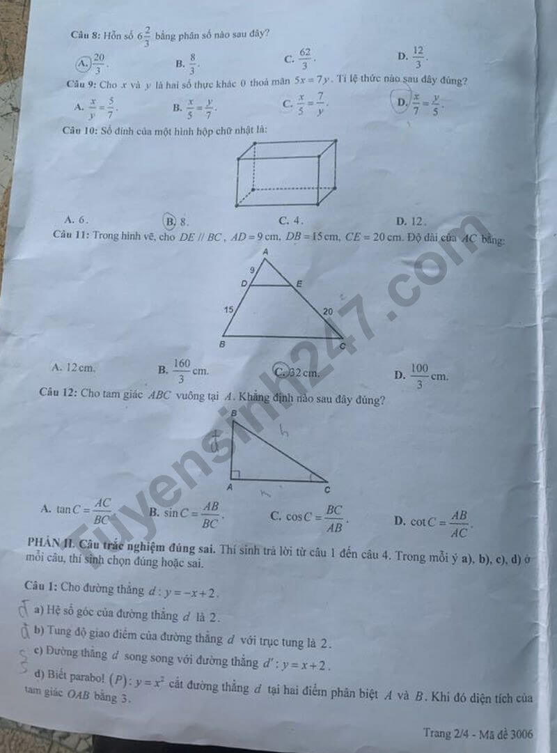 Đề chính thức thi Toán vào lớp 10 Yên Bái năm 2025