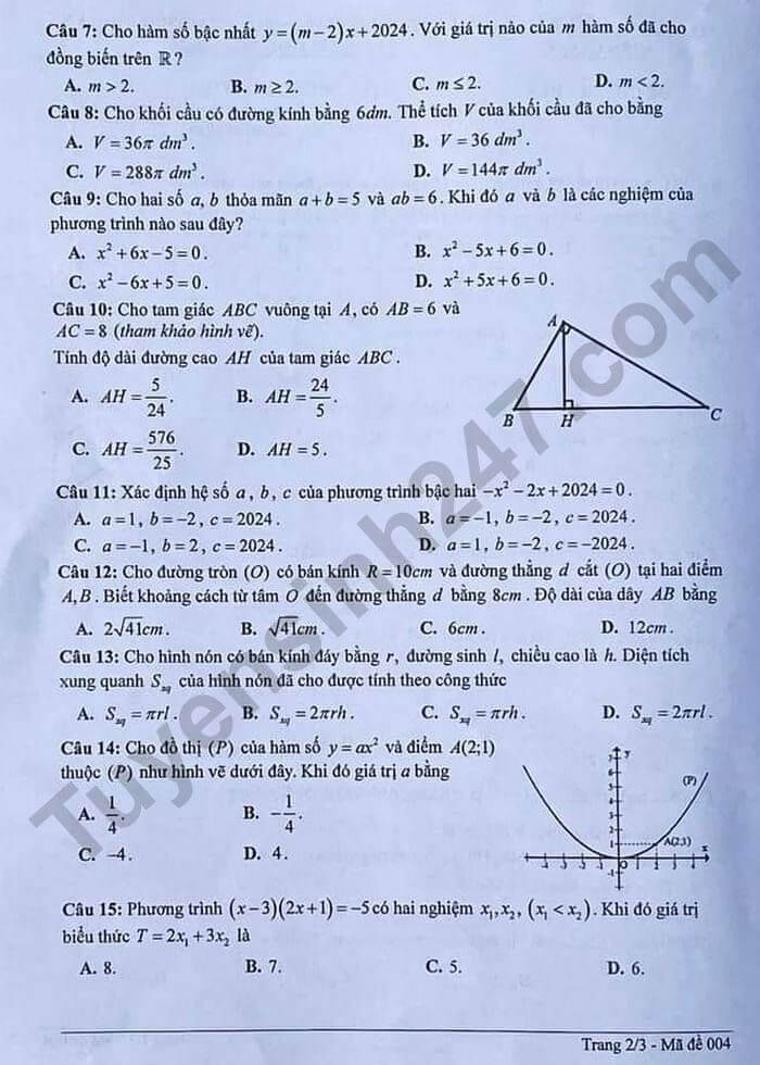 Đề thi vào 10 Toán chuyên Huỳnh Mẫn Đạt (Kiên Giang) năm 2024