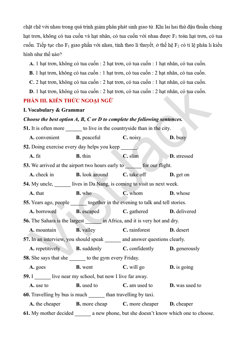 5 Đề thi vào lớp 10 tổ hợp theo cấu trúc Sơn La