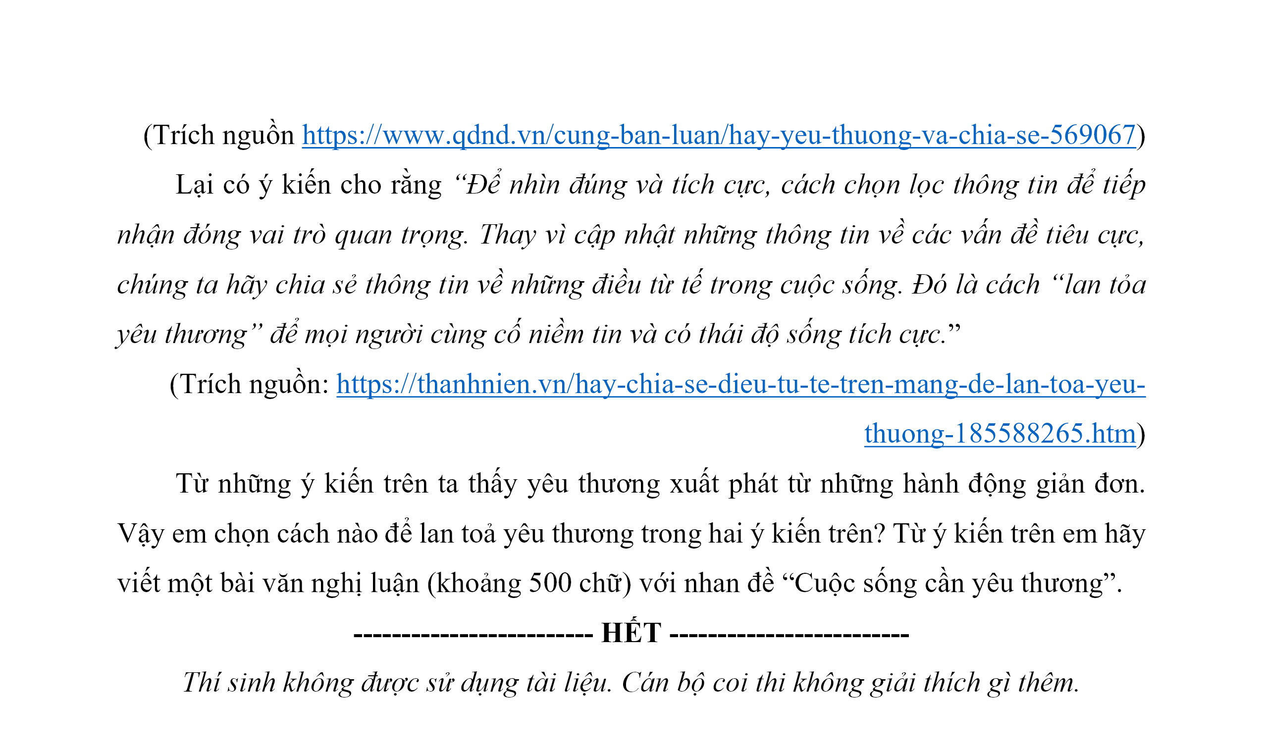 Đề minh họa Văn vào lớp 10 năm 2025 Phòng GD&ĐT Quận 1