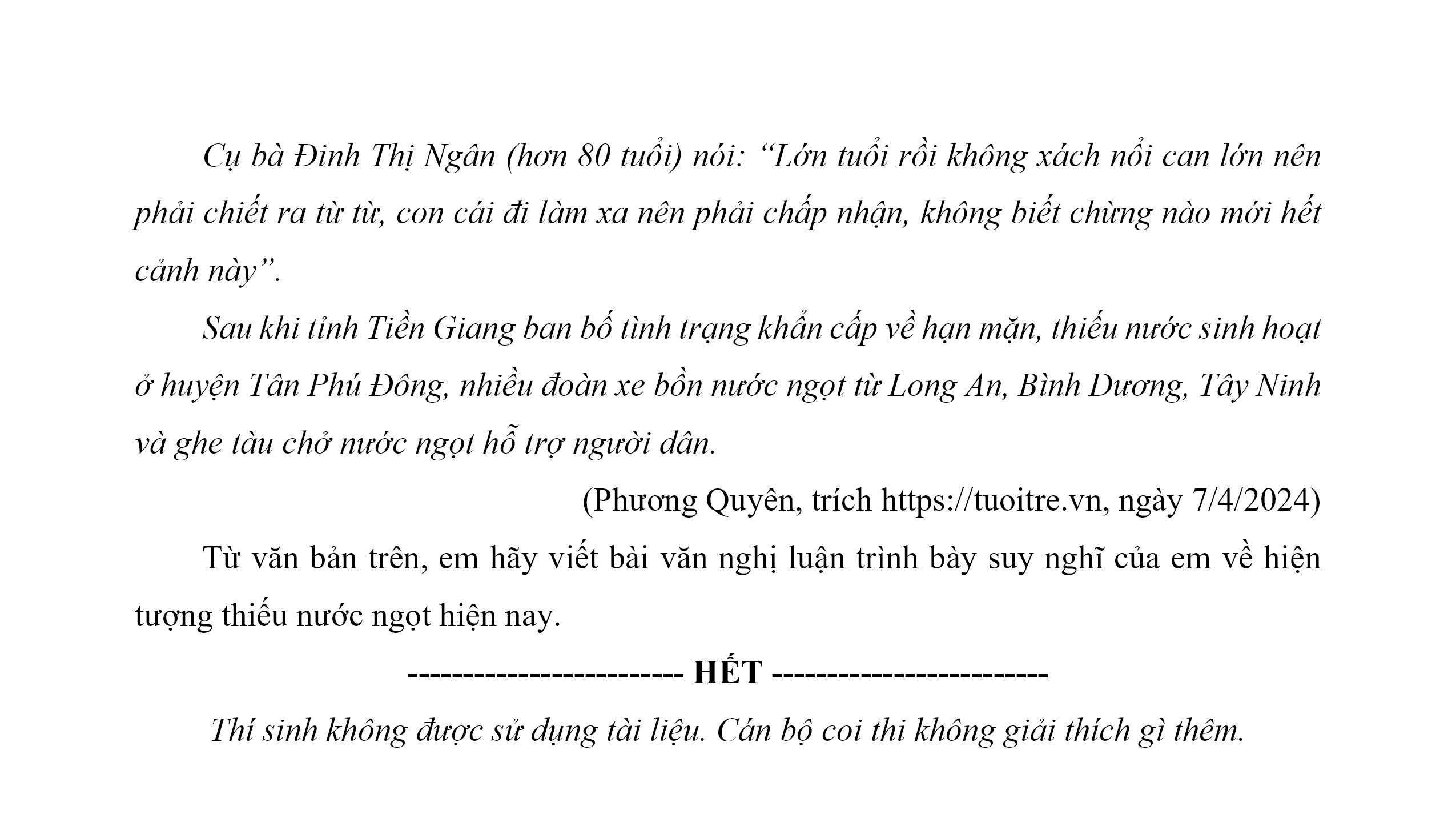 Đề minh họa Văn vào lớp 10 năm 2025 Phòng GD&ĐT Quận 6